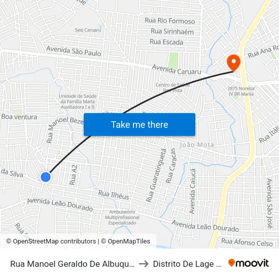 Rua Manoel Geraldo De Albuquerque, 102 to Distrito De Lage Grande map