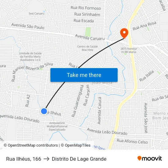 Rua Ilhéus, 166 - Caruaru to Distrito De Lage Grande map