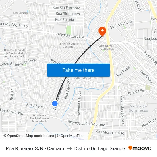 Rua Ribeirão, S/N - Caruaru to Distrito De Lage Grande map