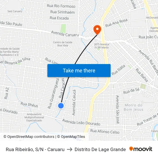 Rua Ribeirão, S/N - Caruaru to Distrito De Lage Grande map