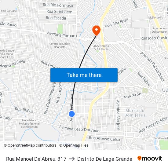 Rua Manoel De Abreu, 317 to Distrito De Lage Grande map