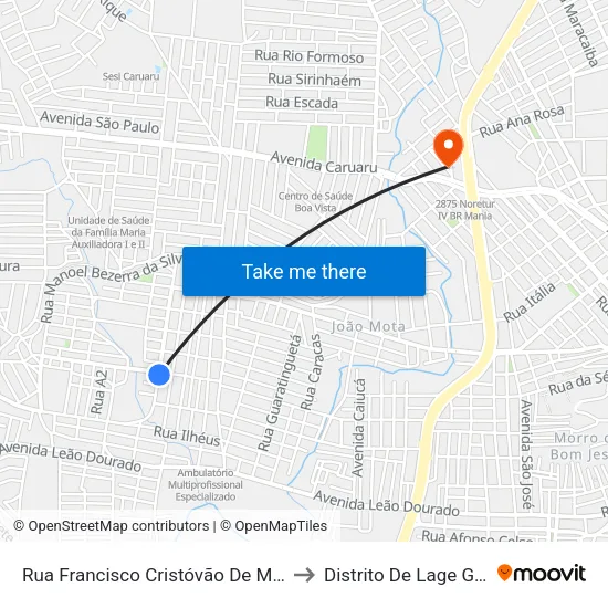 Rua Cícero Rodrigues Da Silva, S/N - Caruaru to Distrito De Lage Grande map