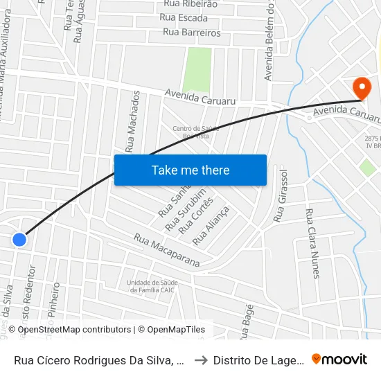 Rua Cícero Rodrigues Da Silva, 642 - Caruaru to Distrito De Lage Grande map