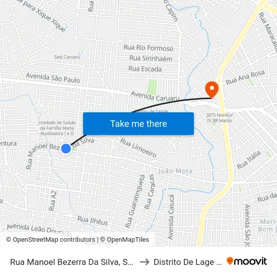 Rua Manoel Bezerra Da Silva, S/N - Caruaru to Distrito De Lage Grande map