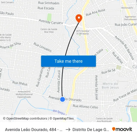 Avenida Leão Dourado, 484 - Caruaru to Distrito De Lage Grande map