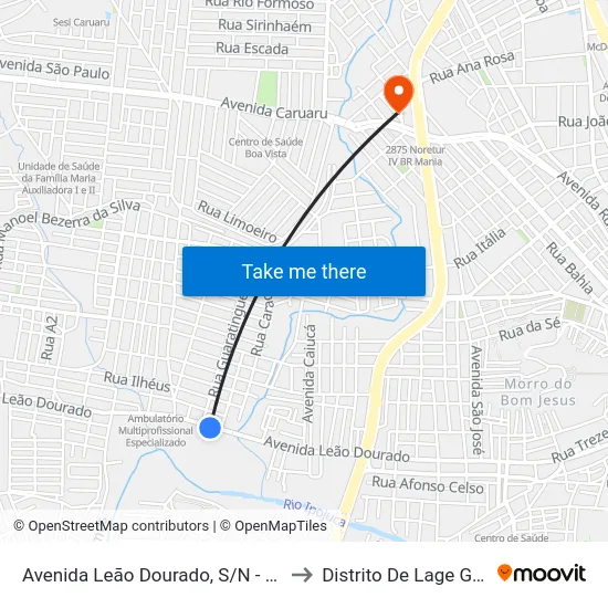 Avenida Leão Dourado, S/N - Caruaru to Distrito De Lage Grande map