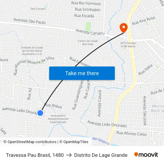 Avenida Leão Dourado, S/N - Caruaru to Distrito De Lage Grande map