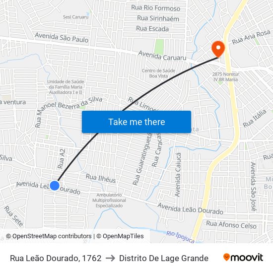 Rua Leão Dourado, 1762 to Distrito De Lage Grande map