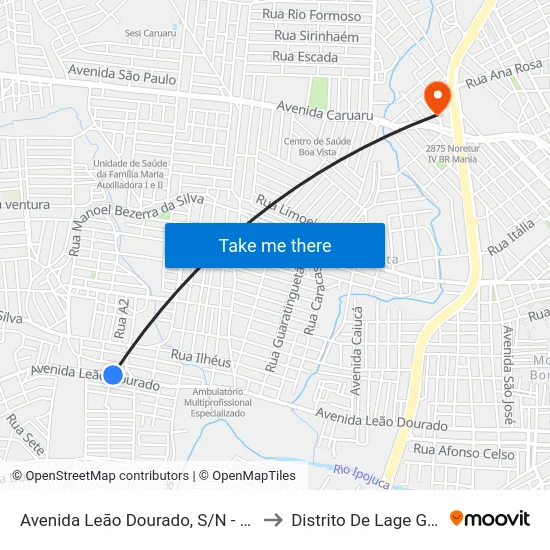 Avenida Leão Dourado, S/N - Caruaru to Distrito De Lage Grande map