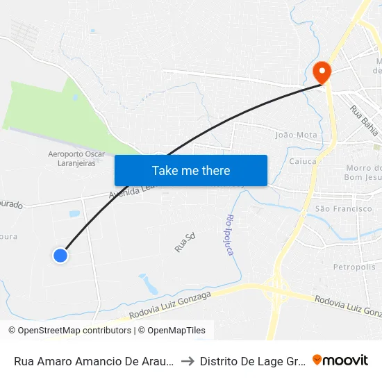 Rua Amaro Amancio De Araujo, 560 to Distrito De Lage Grande map