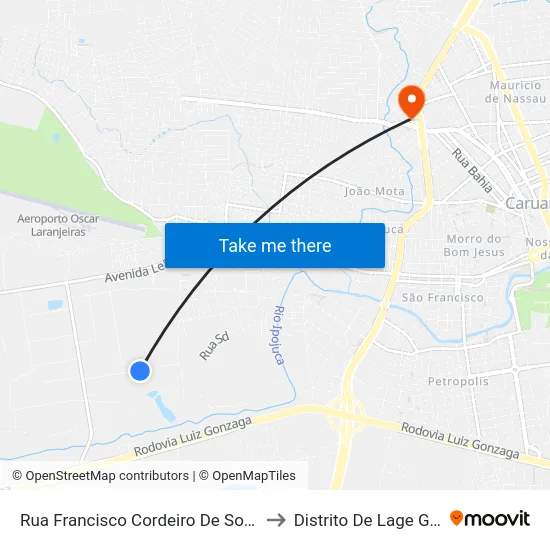 Rua Francisco Cordeiro De Souza, 345 to Distrito De Lage Grande map
