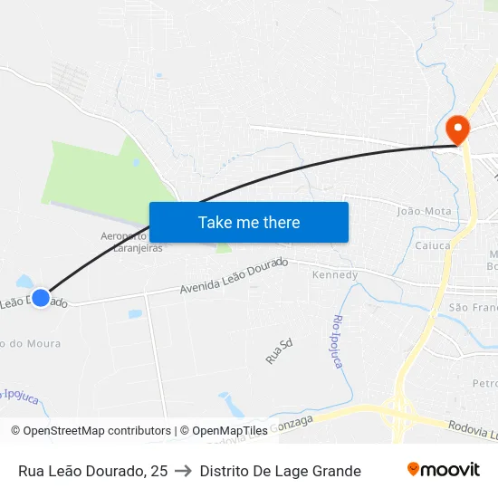 Rua Leão Dourado, 25 to Distrito De Lage Grande map