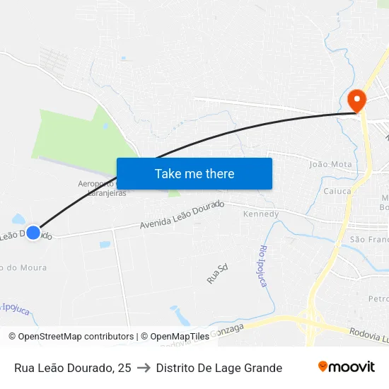 Rua Leão Dourado, 25 to Distrito De Lage Grande map