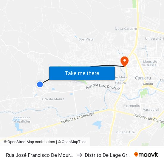 Rua José Francisco De Moura, 196 to Distrito De Lage Grande map