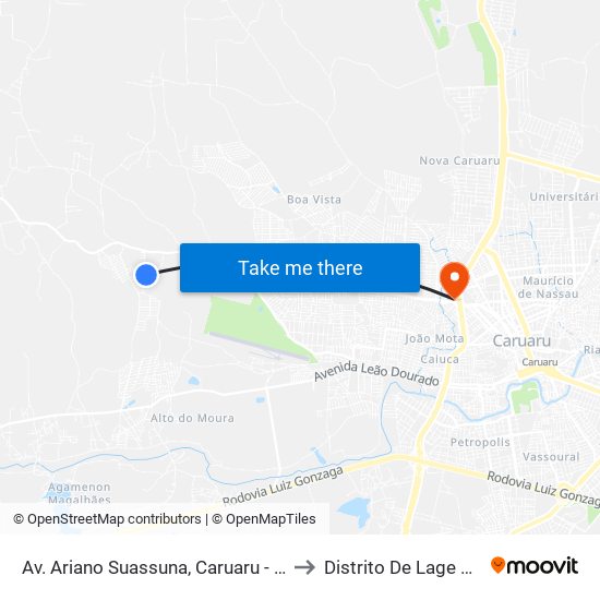 Av. Ariano Suassuna, Caruaru - Pe, Brasil to Distrito De Lage Grande map