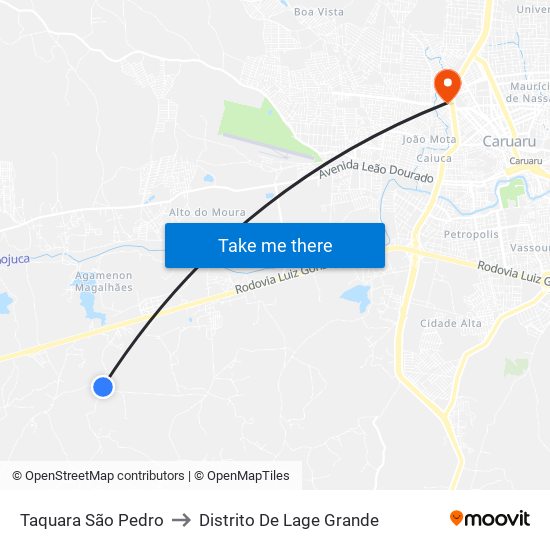 Taquara São Pedro to Distrito De Lage Grande map