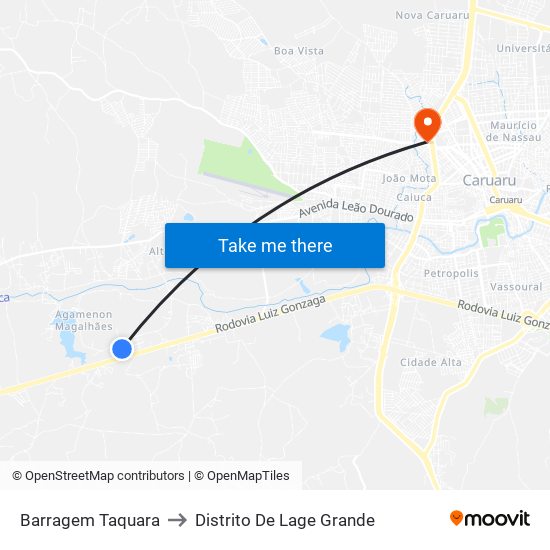Barragem Taquara to Distrito De Lage Grande map