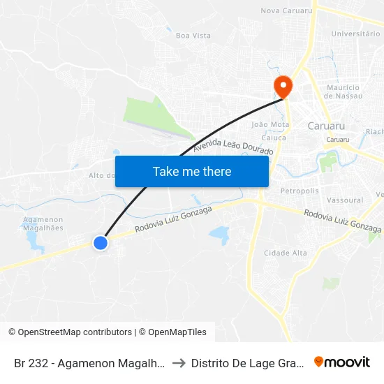 Br 232 - Agamenon Magalhães to Distrito De Lage Grande map