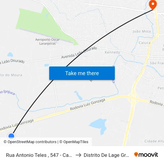 Rua Antonio Teles , 547 - Caruaru to Distrito De Lage Grande map