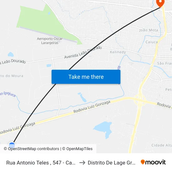 Rua Antonio Teles , 547 - Caruaru to Distrito De Lage Grande map