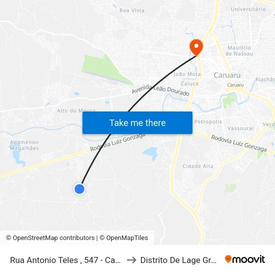 Rua Antonio Teles , 547 - Caruaru to Distrito De Lage Grande map