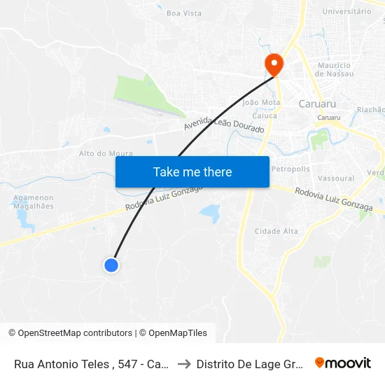 Rua Antonio Teles , 547 - Caruaru to Distrito De Lage Grande map