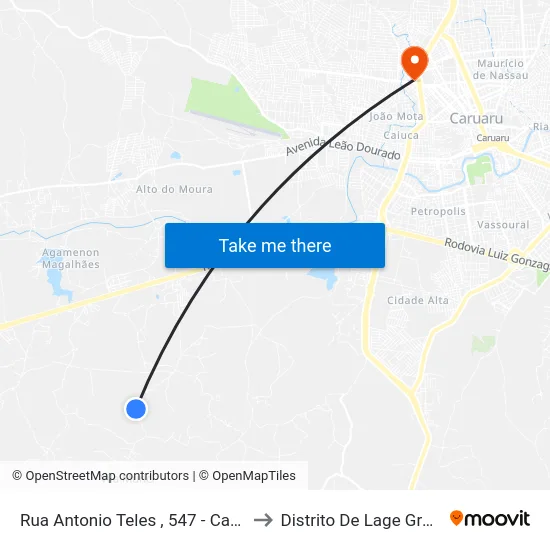Rua Antonio Teles , 547 - Caruaru to Distrito De Lage Grande map