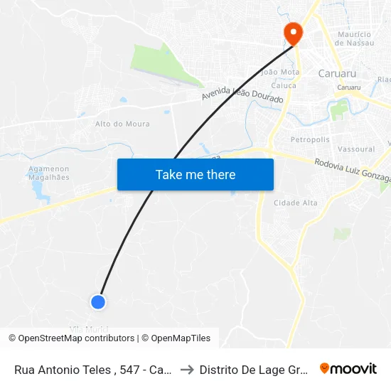 Rua Antonio Teles , 547 - Caruaru to Distrito De Lage Grande map