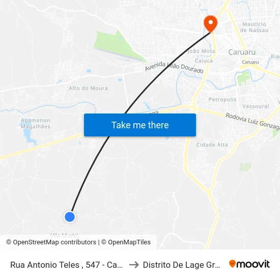 Rua Antonio Teles , 547 - Caruaru to Distrito De Lage Grande map