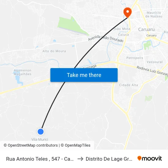 Rua Antonio Teles , 547 - Caruaru to Distrito De Lage Grande map