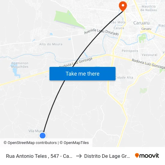 Rua Antonio Teles , 547 - Caruaru to Distrito De Lage Grande map