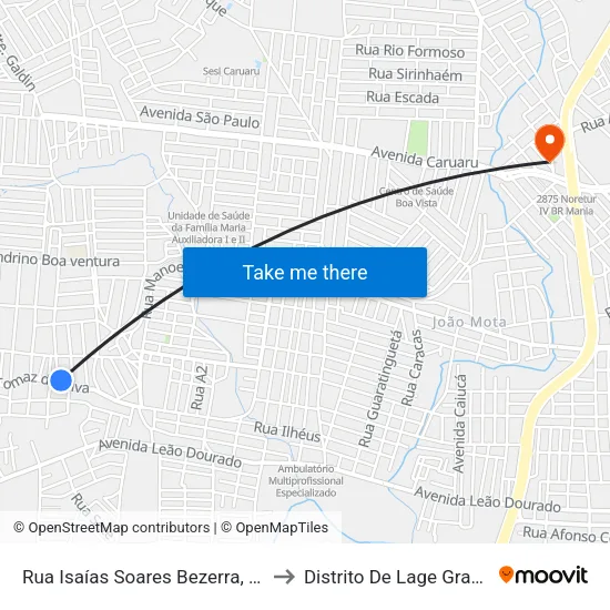 Rua Isaías Soares Bezerra, 341 to Distrito De Lage Grande map