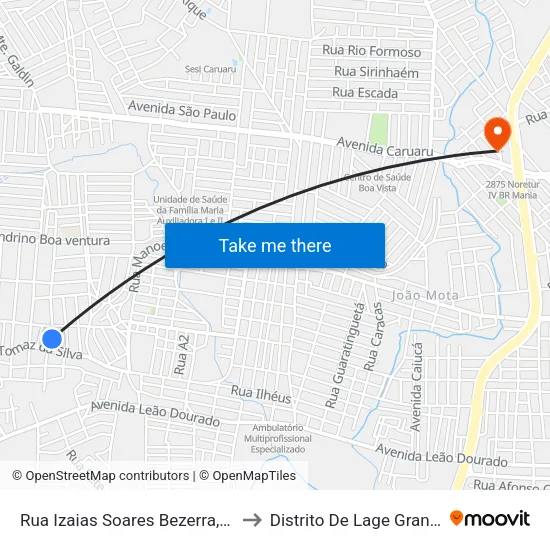 Rua Izaias Soares Bezerra, 40 to Distrito De Lage Grande map