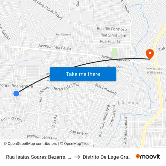 Rua Isaías Soares Bezerra, 125 to Distrito De Lage Grande map