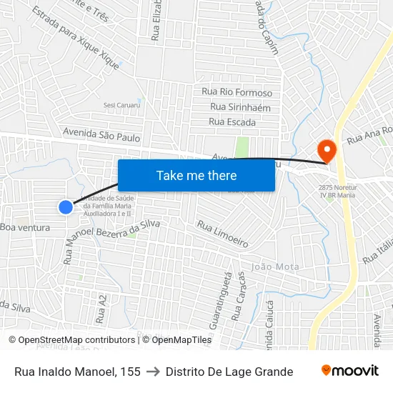 Rua Inaldo Manoel, 155 to Distrito De Lage Grande map