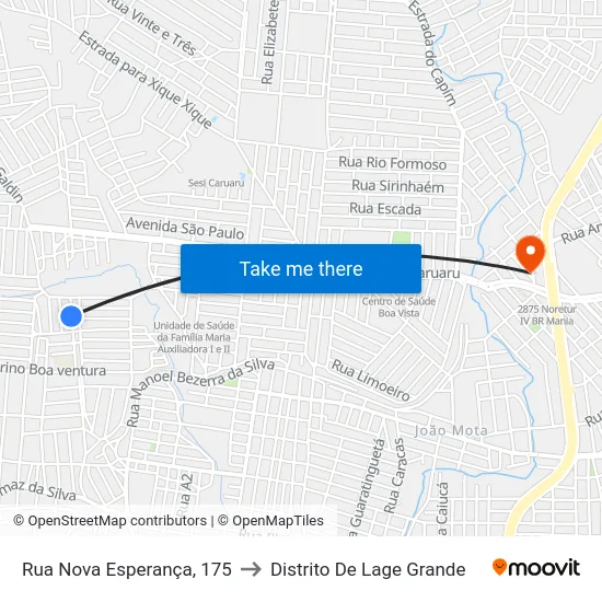 Rua Nova Esperança, 175 to Distrito De Lage Grande map