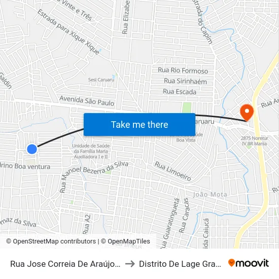 Rua Jose Correia De Araújo, 58 to Distrito De Lage Grande map