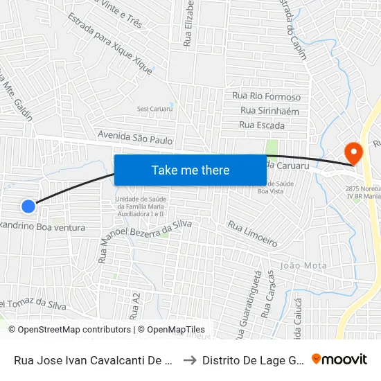 Rua Jose Ivan Cavalcanti De Melo, 75 to Distrito De Lage Grande map