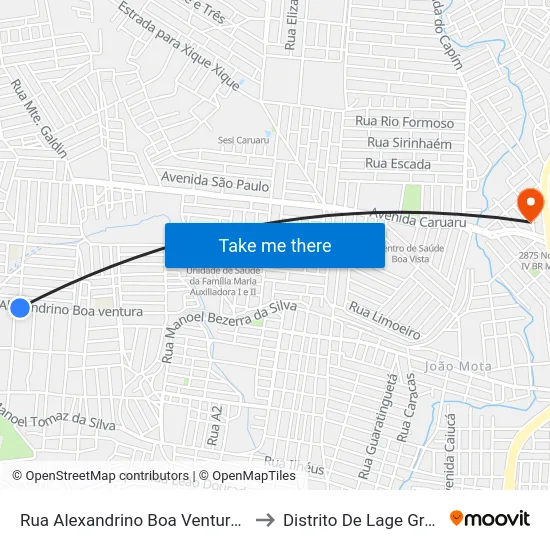 Rua Alexandrino Boa Ventura, 384 to Distrito De Lage Grande map