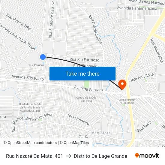 Rua Nazaré Da Mata, 401 to Distrito De Lage Grande map