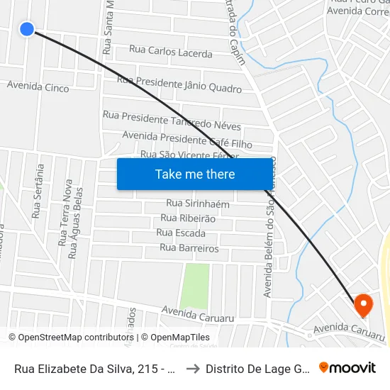 Rua Elizabete Da Silva, 215 - Caruaru to Distrito De Lage Grande map