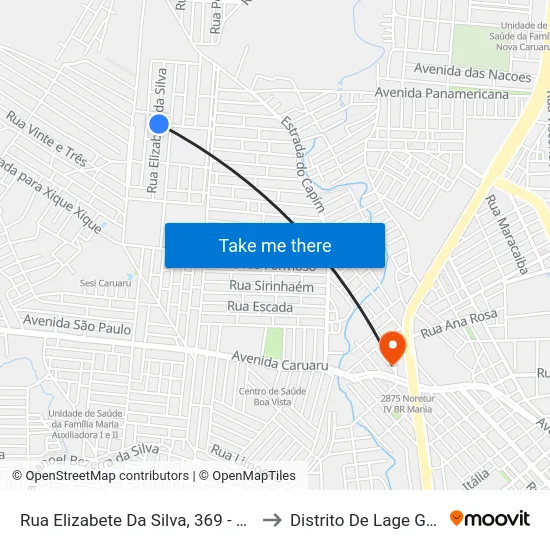 Rua Elizabete Da Silva, 369 - Caruaru to Distrito De Lage Grande map