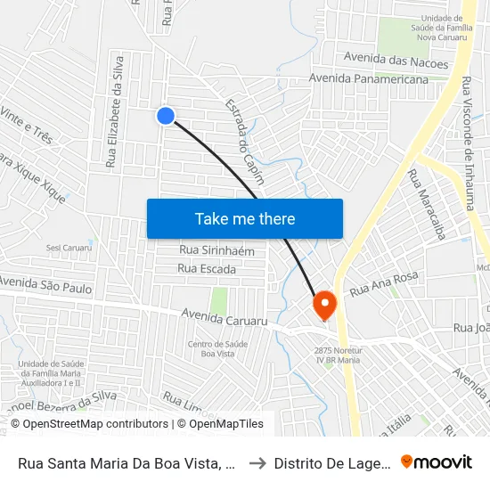 Rua Santa Maria Da Boa Vista, S/N - Caruaru to Distrito De Lage Grande map