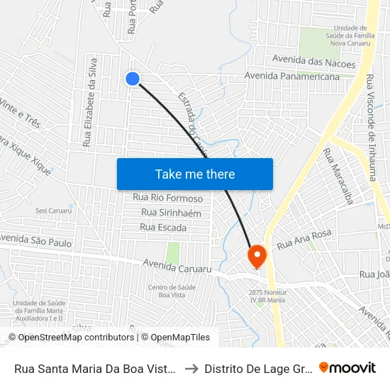 Rua Santa Maria Da Boa Vista, S/N - Caruaru to Distrito De Lage Grande map