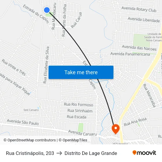 Rua Cristinápolis, S/N - Caruaru to Distrito De Lage Grande map