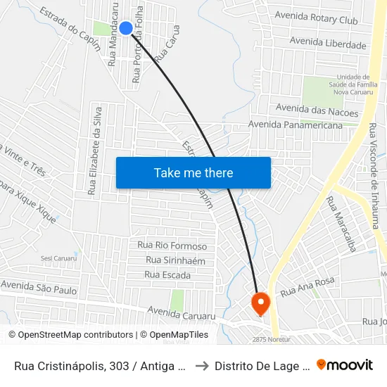 Rua Cristinápolis, S/N - Caruaru to Distrito De Lage Grande map