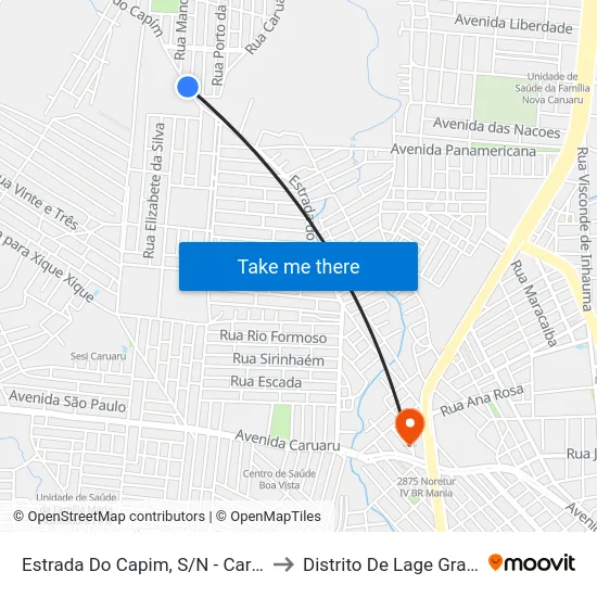 Estrada Do Capim, S/N - Caruaru to Distrito De Lage Grande map