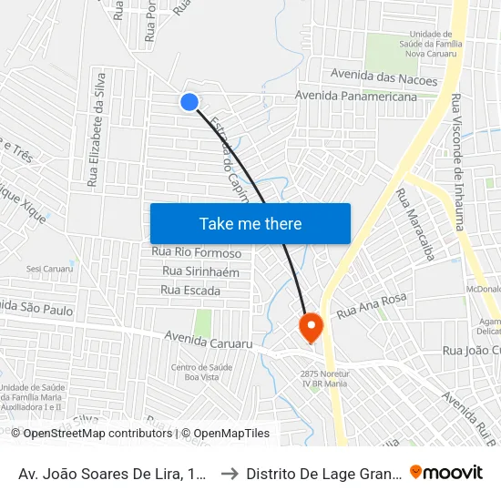 Avenida João Soares De Lira, S/N - Caruaru to Distrito De Lage Grande map