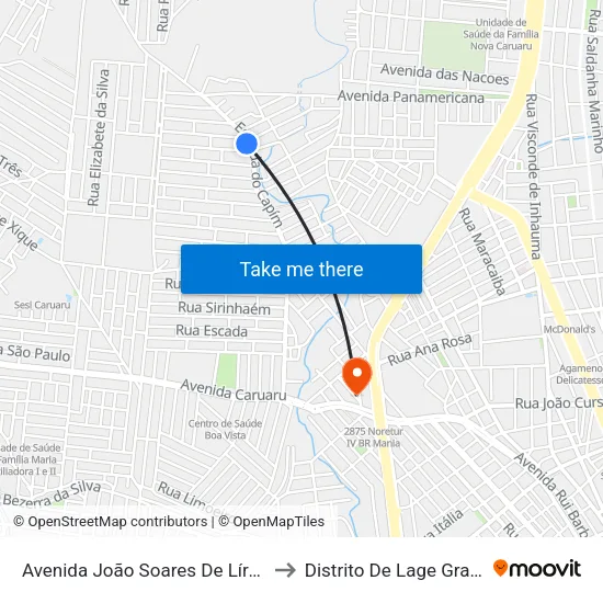 Avenida João Soares De Líra, 12 to Distrito De Lage Grande map
