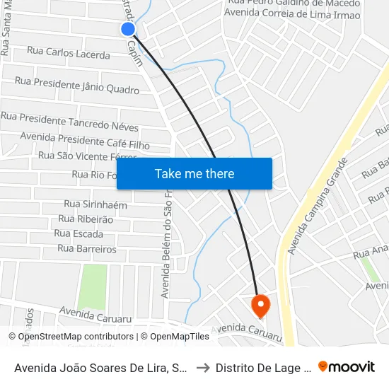 Avenida João Soares De Lira, S/N - Caruaru to Distrito De Lage Grande map